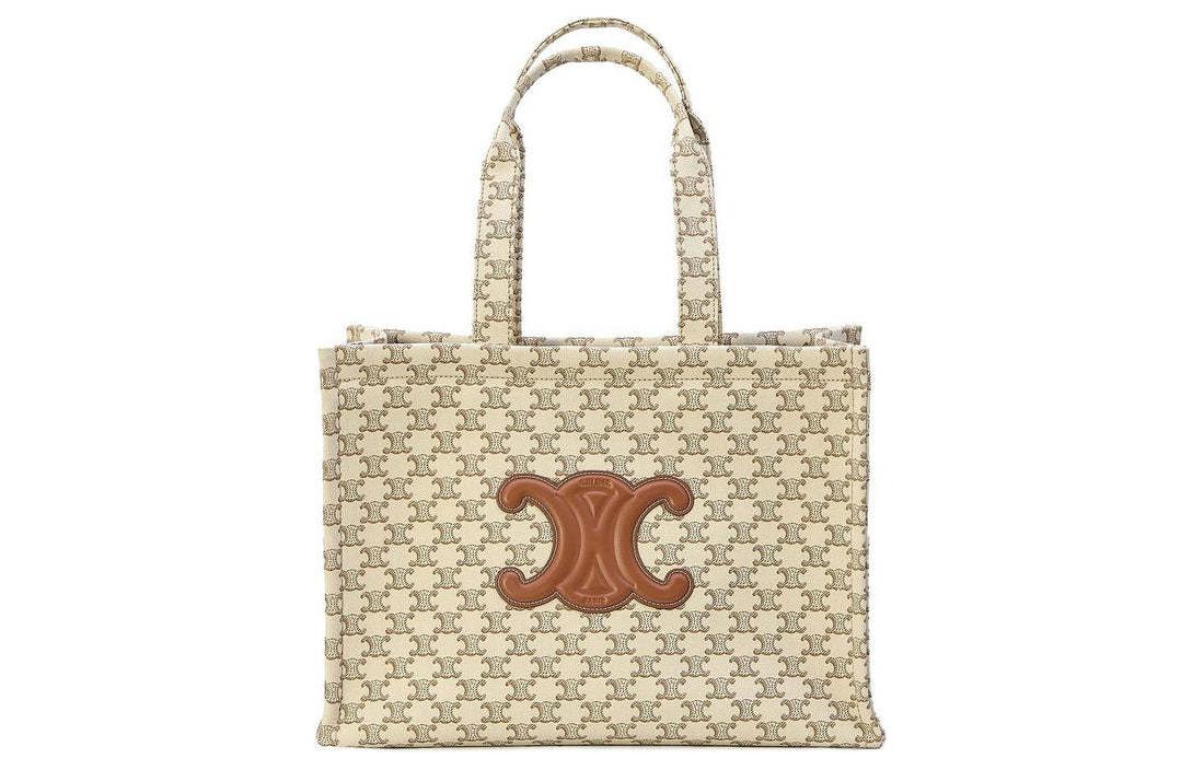 CELINE Cabas Canvas Handbag Large Size Women's Beige