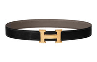 HERMES Comfortable Gold Buckle Epsom Calfskin Belt Women's Black/Dark Gray Width: 3.2cm