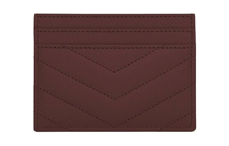 SAINT LAURENT Monogram Quilting Leather Card Clip Card Holder Women's Dark Red