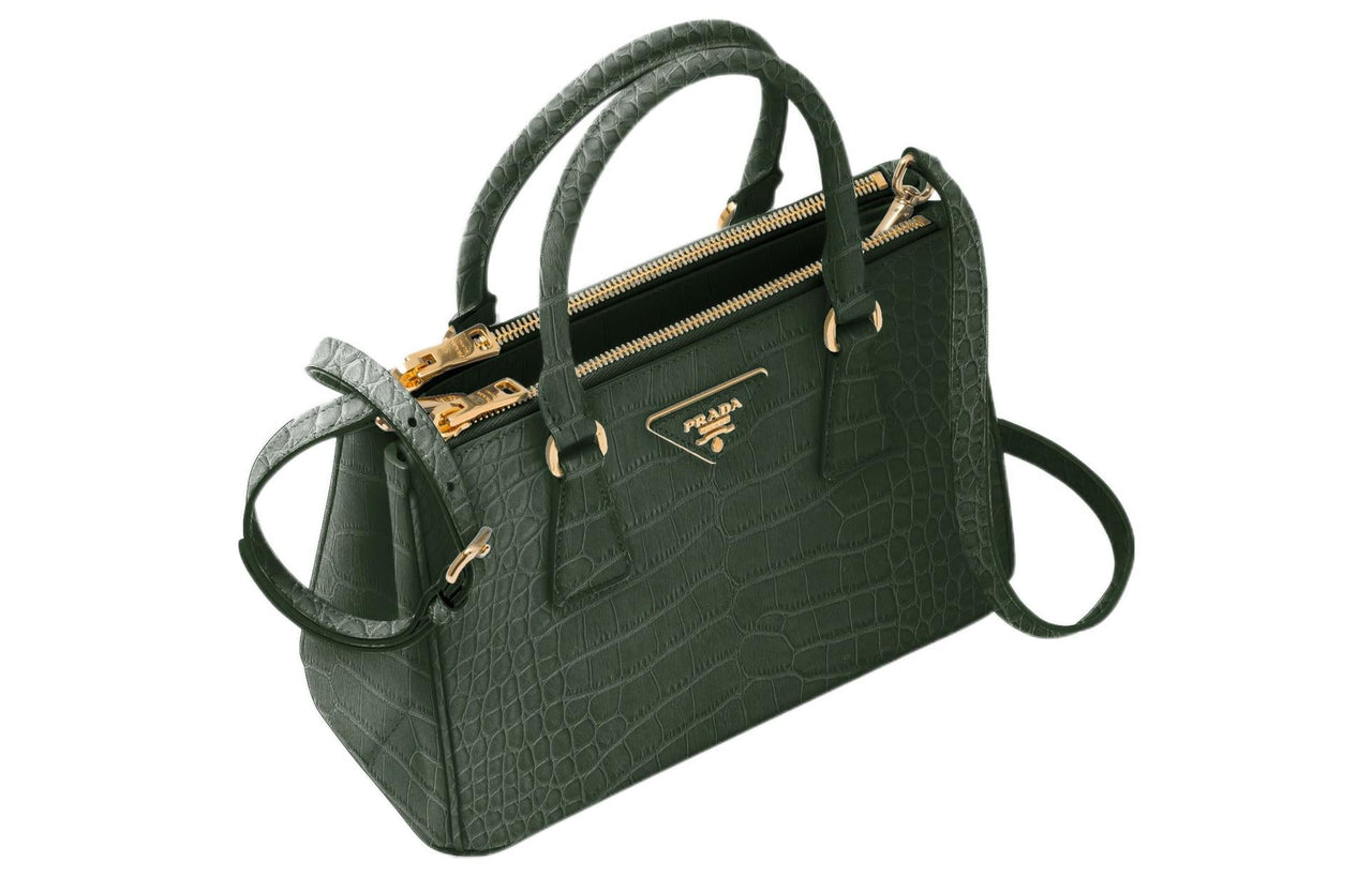 PRADA Galleria Killer Bag Crocodile Leather Shoulder Bag Crossbody Bag Handbag Small Size Women's Dark Green