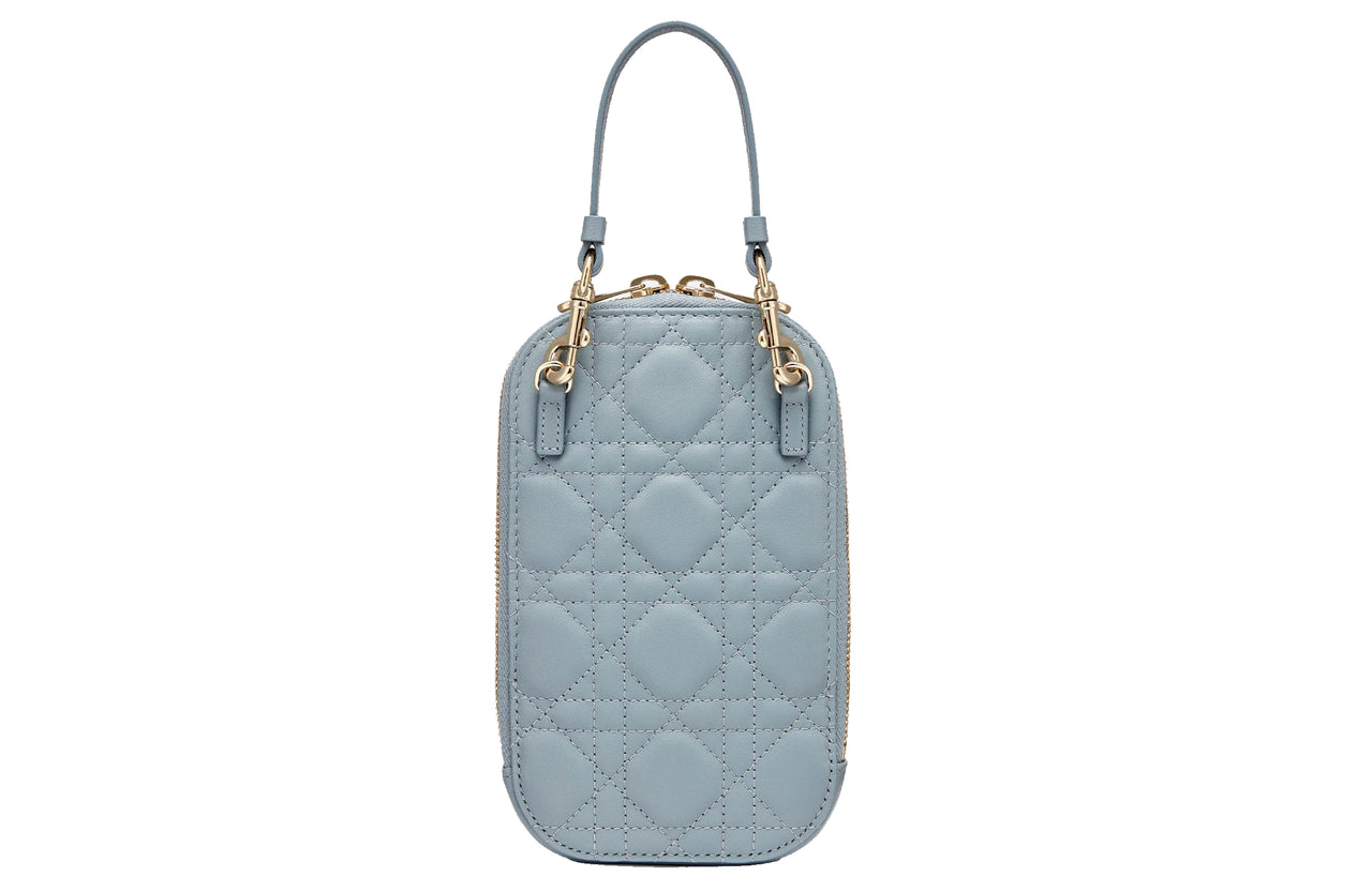 DIOR Lady Dior Sheepskin Cell Phone Pouch Handbag Shoulder Bag Crossbody Bag Women's Sky Blue