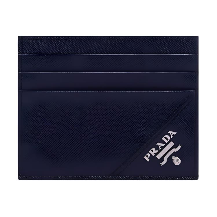 PRADA Card Holder Cow Leather Men's Navy Blue