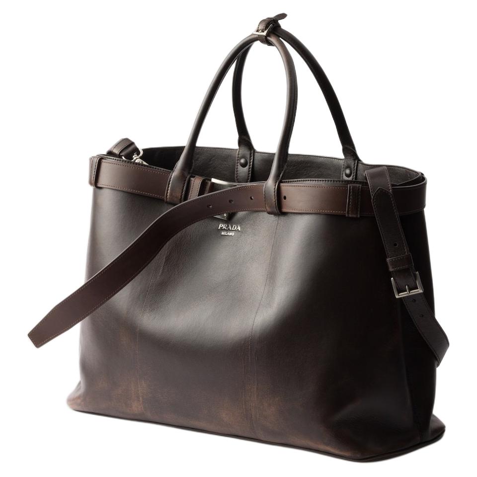 PRADA Lambskin Tote Bag, Shopping Bag, Shoulder Bag, Crossbody Bag, Handbag Women's Dark Brown