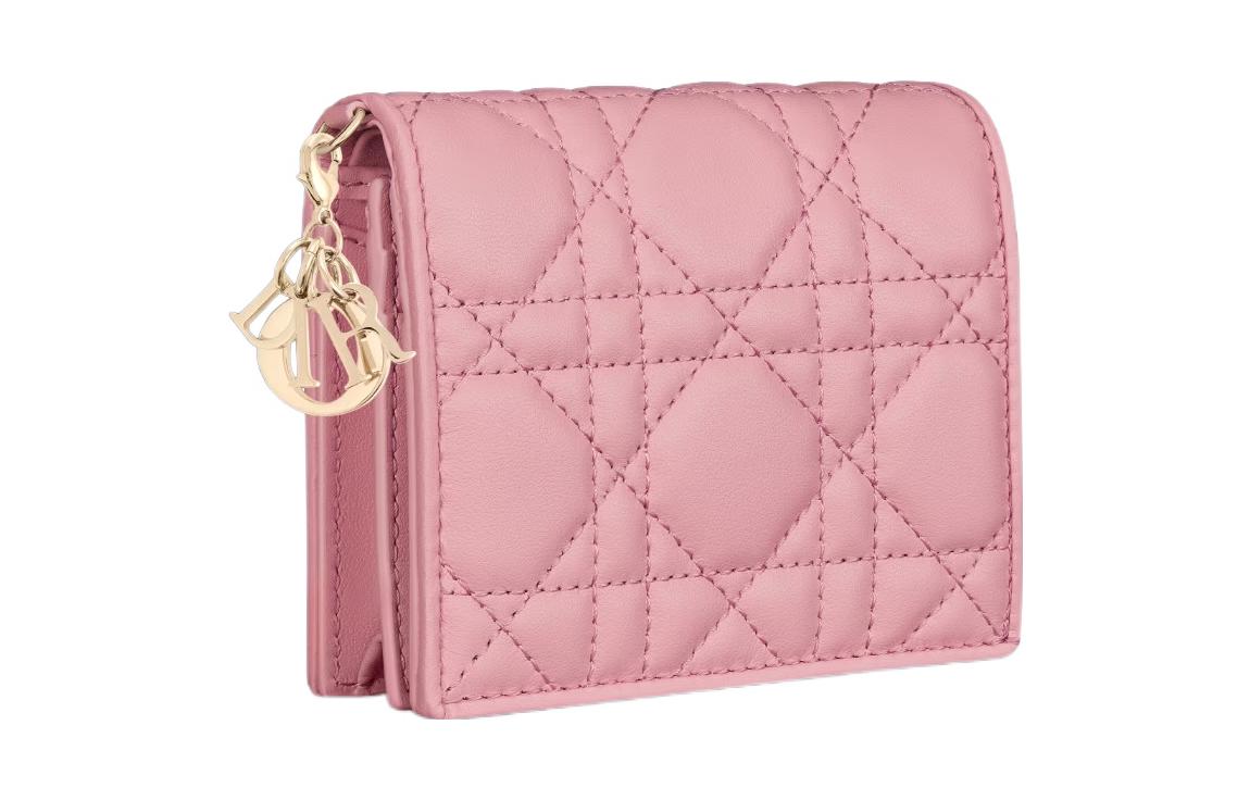 DIOR Lady Dior Lambskin Wallet Mini Women's Peach Pink
