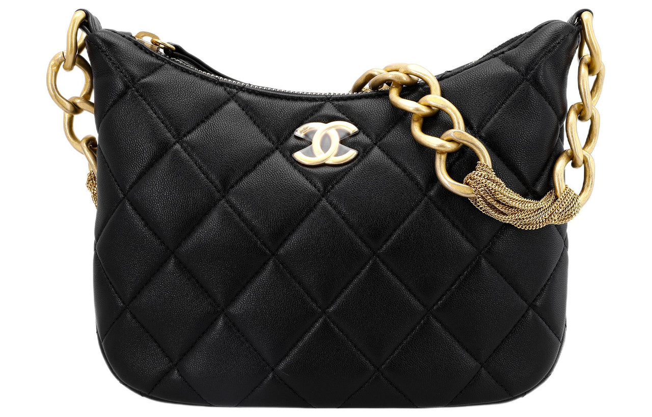 CHANEL Sheepskin Shoulder Bag Women's Black
