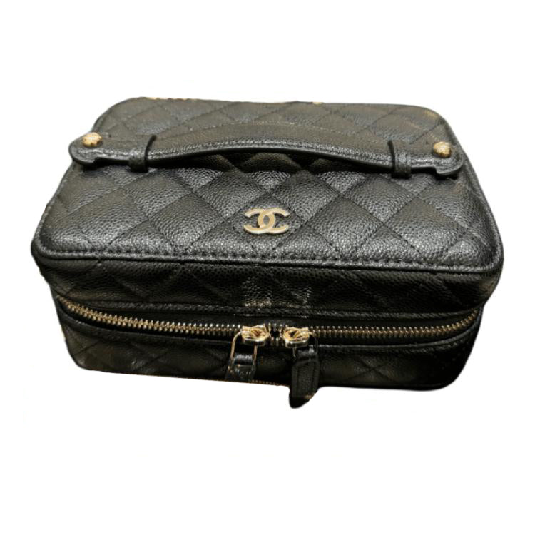 CHANEL Leather Makeup Bag Women's Black