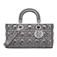 DIOR Lady D JOY Calfskin Tote Bag, Shopping Bag, Shoulder Bag, Crossbody Bag, Handbag Medium Size Women's Metallic Gray