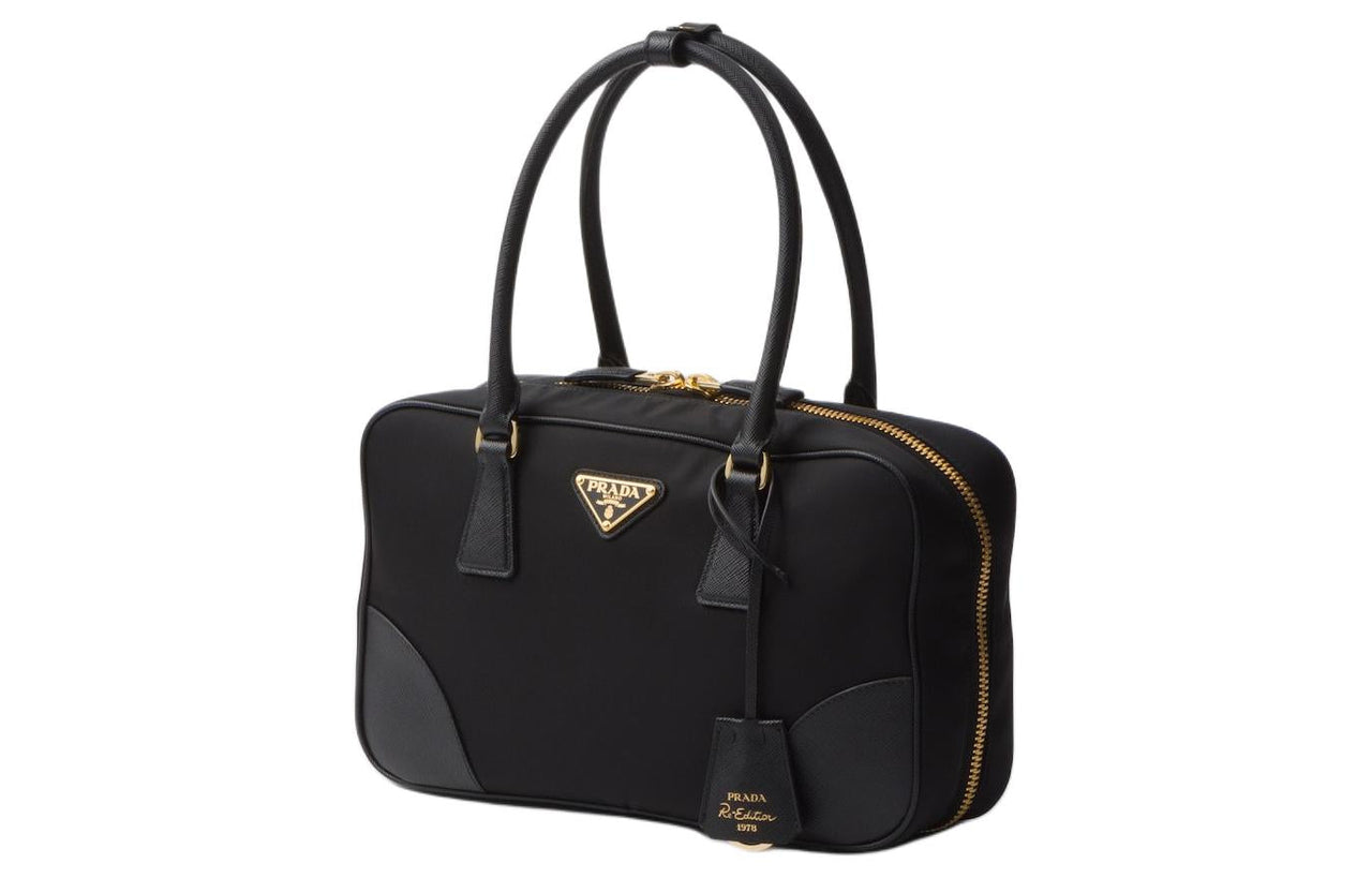 PRADA Re Edition Fabric With Leather Shoulder Bag, Handbag Women's Black