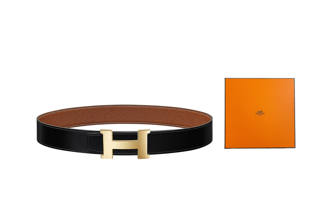 HERMES Leather Belts Men Black Brown-Box