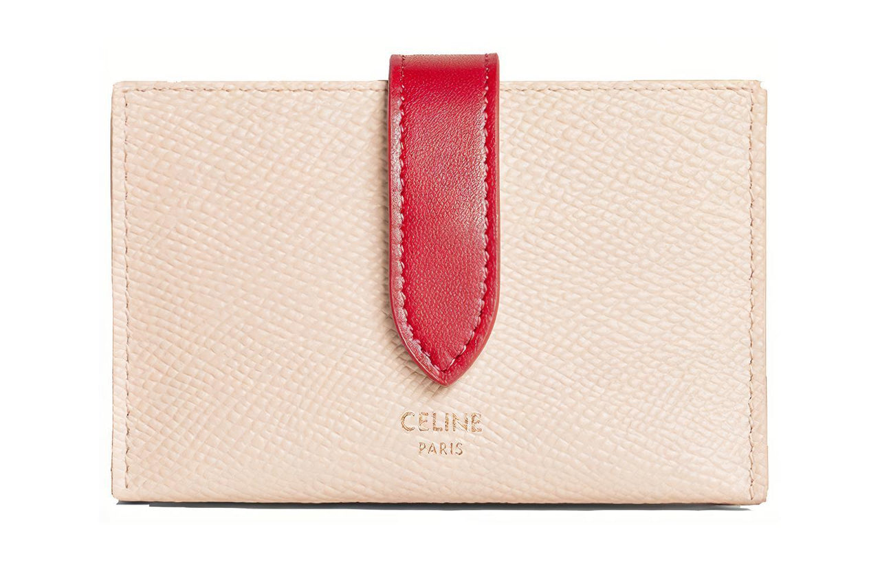 CELINE Grained Calfskin Card Holder Women's Nude Pink/Red