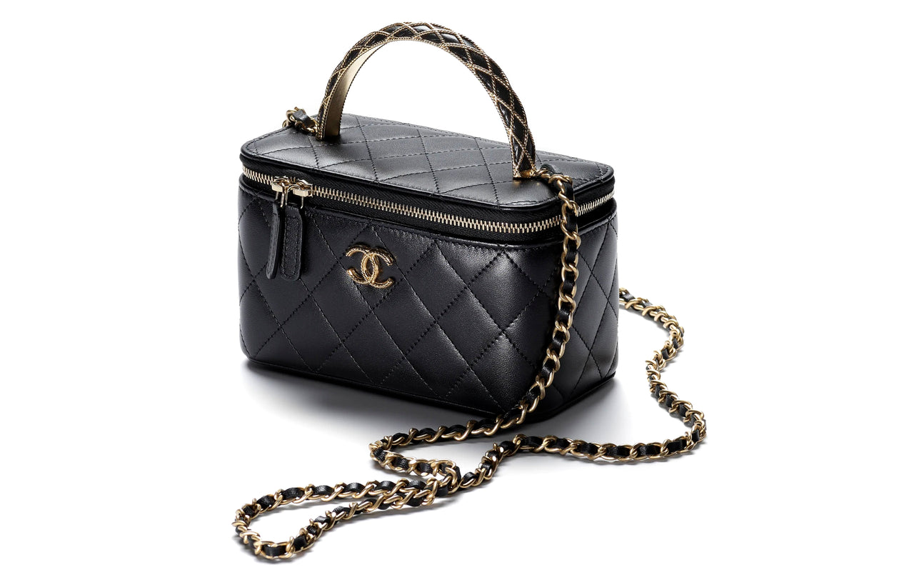 CHANEL Sheepskin Makeup Box, Shoulder Bag, Crossbody Bag Women's Black
