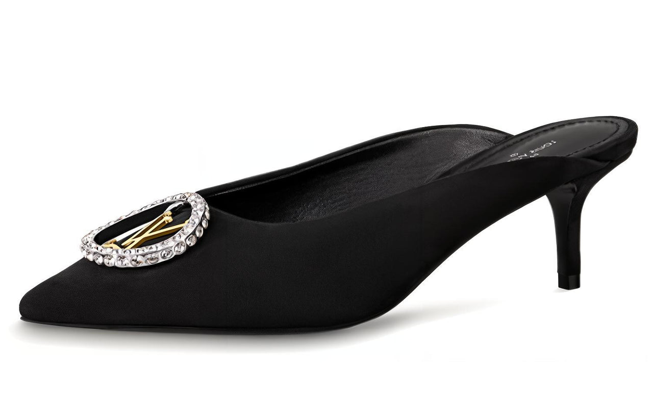 LOUIS VUITTON Madeleine Rhinestone Wrap-toe Slippers Women's Black
