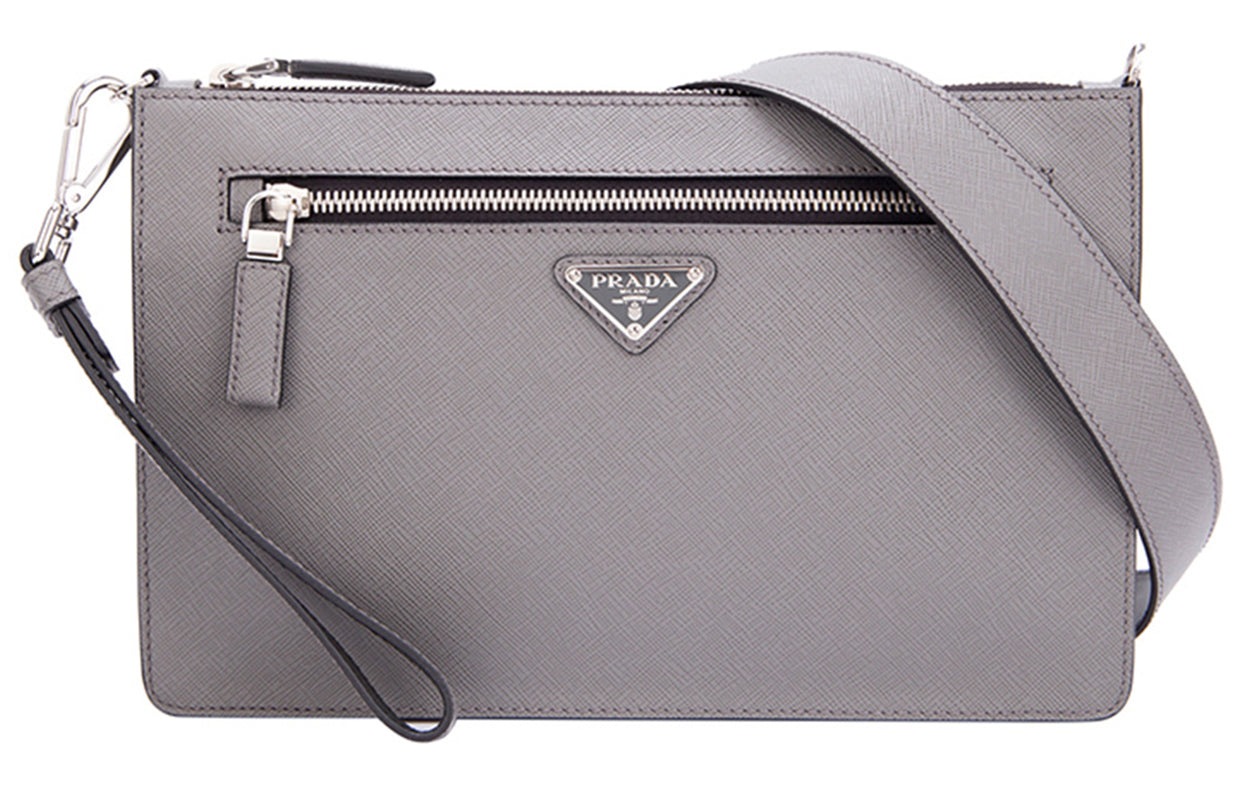 PRADA Cow Leather Shoulder Bag Crossbody Bag Clutches Regular Men's Gray