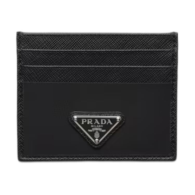 PRADA Recycled Nylon With Saffiano Leather Card Holder Men's Black