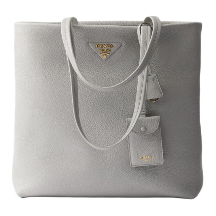 PRADA Calfskin Tote Bag Shopping Bag Shoulder Bag Handbag Large Size Women's Granite Gray