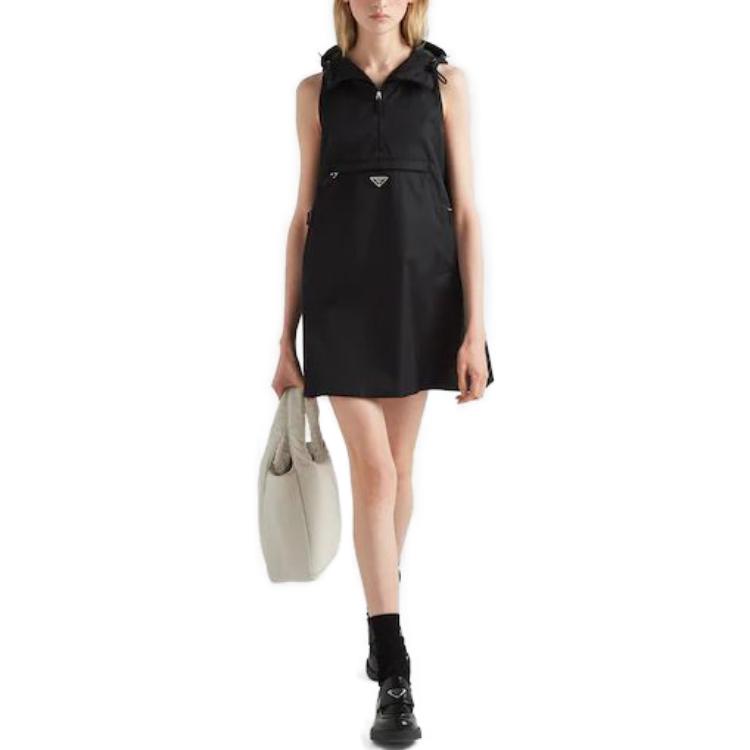 PRADA Triangle Logo Hooded Minidress