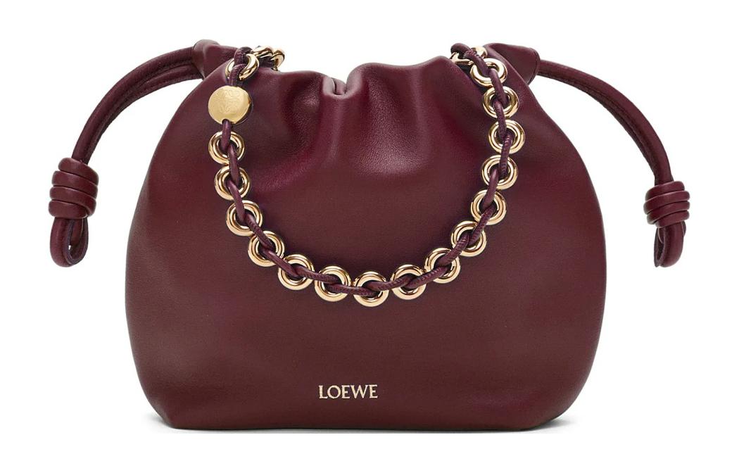 LOEWE Flamenco Nappa Sheepskin One Shoulder Crossbody Clutch Mini Women's Dark Burgundy Red