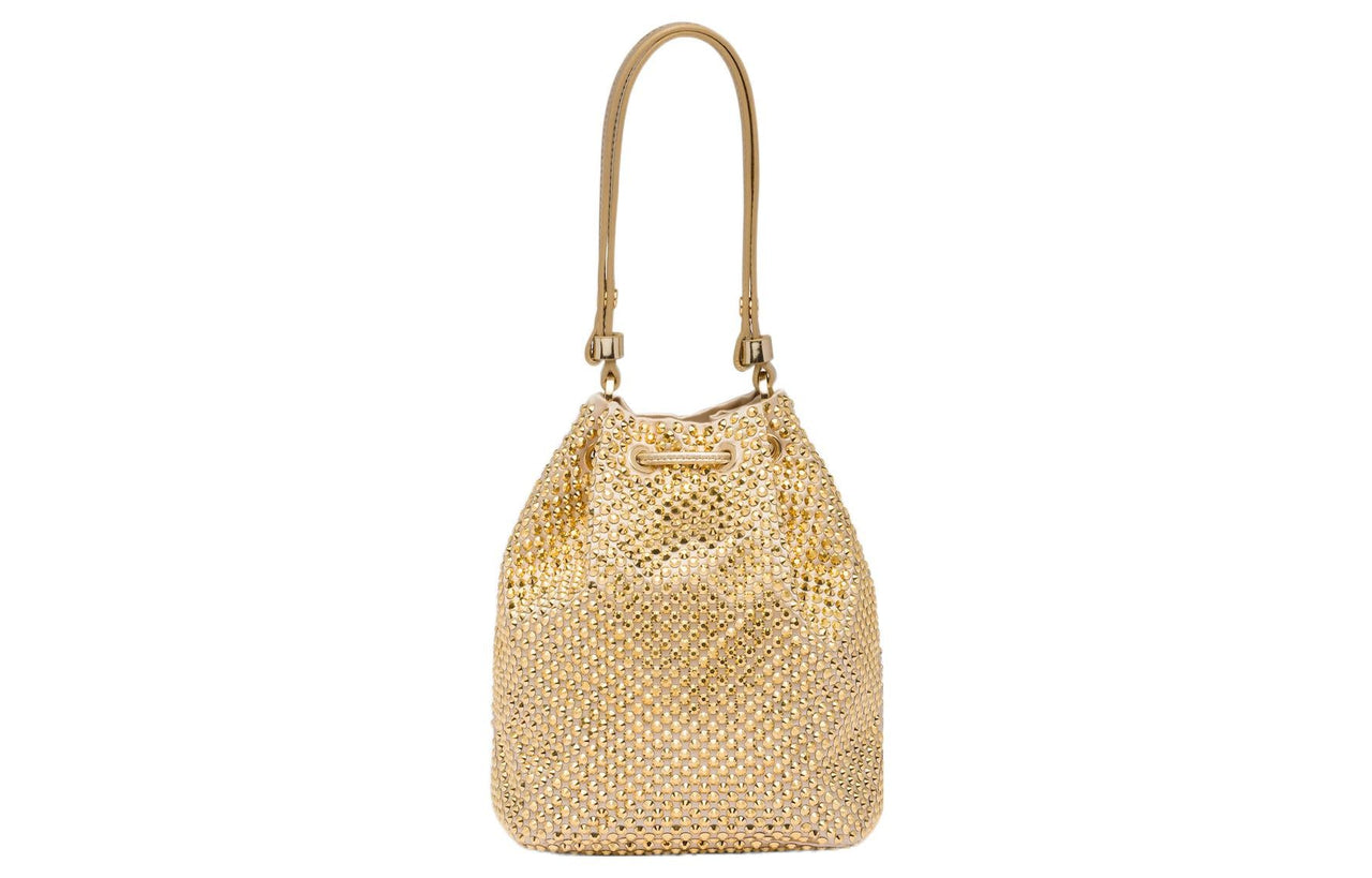 PRADA Crystal Decoration Satin Fabric Bucket Bags Shoulder Bag Crossbody Bag Handbag Mini Women's Platinum