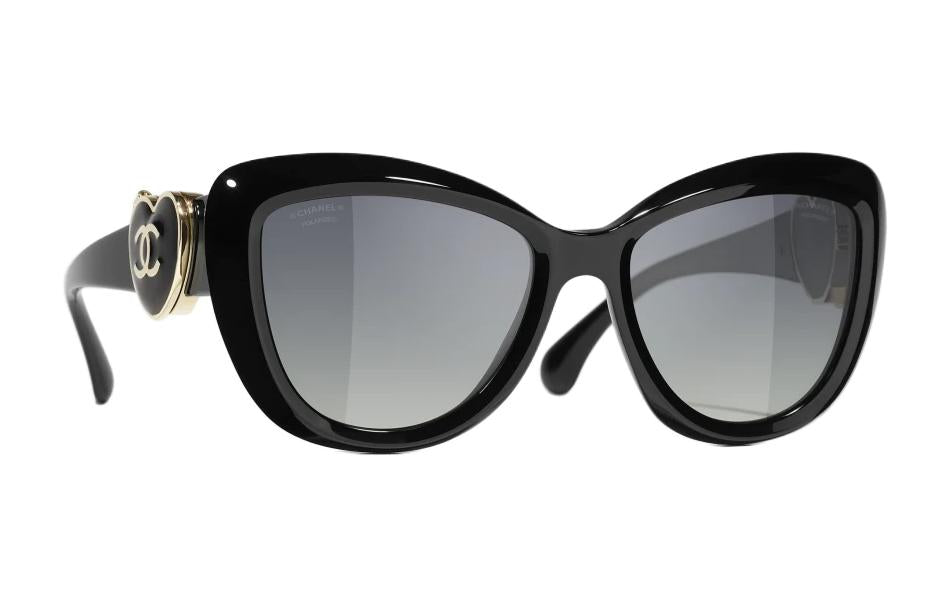 CHANEL Acetate Butterfly Sunglasses Unisex Black