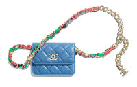 CHANEL Lambskin With Silk Ribbon And Metal Chain Fanny Pack Small Size Women's Blue/Multicolor