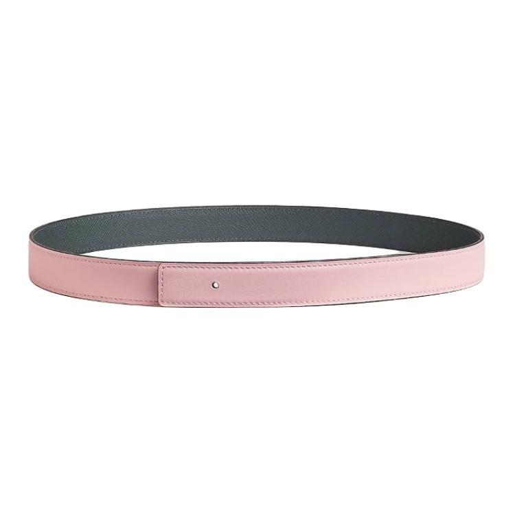 HERMES Solid Color Design Automatic Buckle Leather Belts Women's Pink Width: 2.4cm