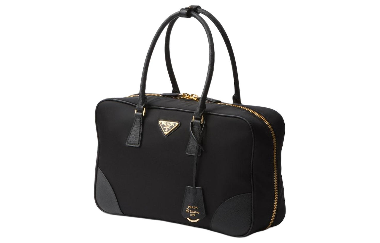 PRADA Re Edition Recycled Nylon With Leather Handbag Tubas Women's Black