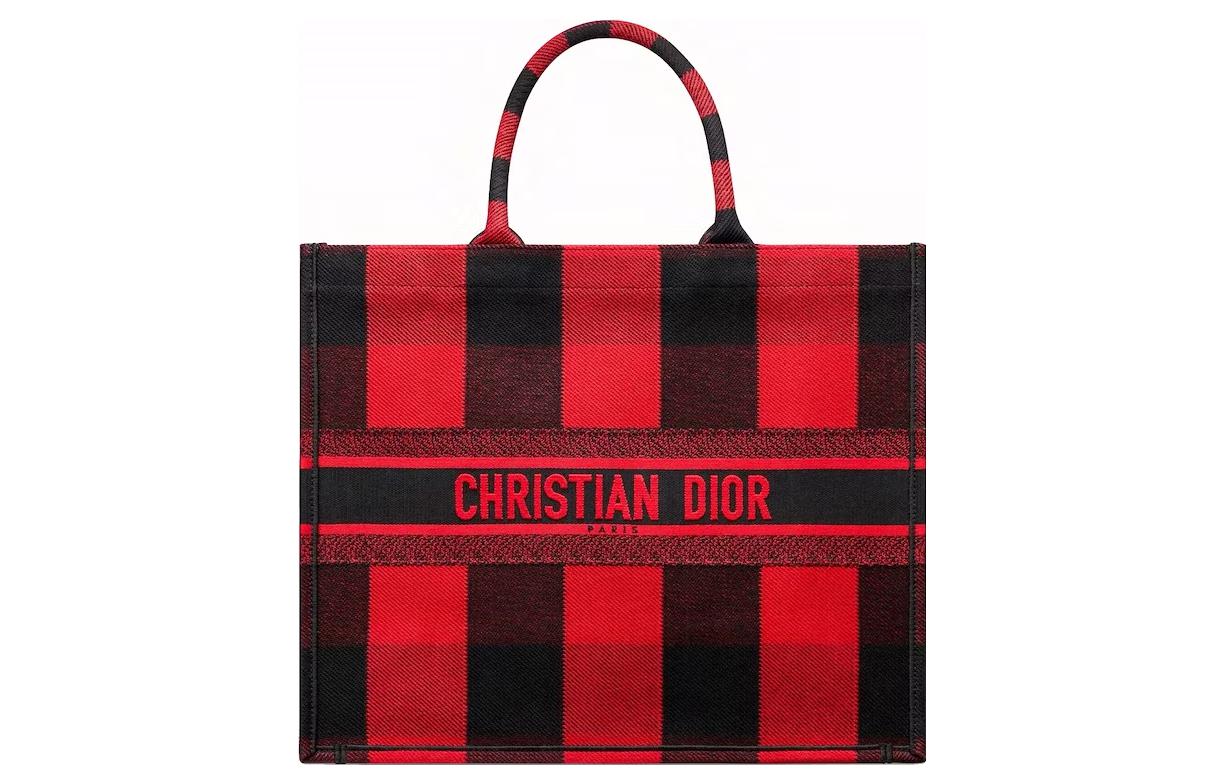 DIOR BookTote Embroidery Canvas Canvas Bag Tote Bag Shopping Bag Handbag Women's Black/Red