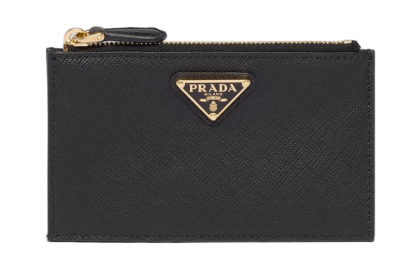 PRADA Leather Card Holder Women's Black