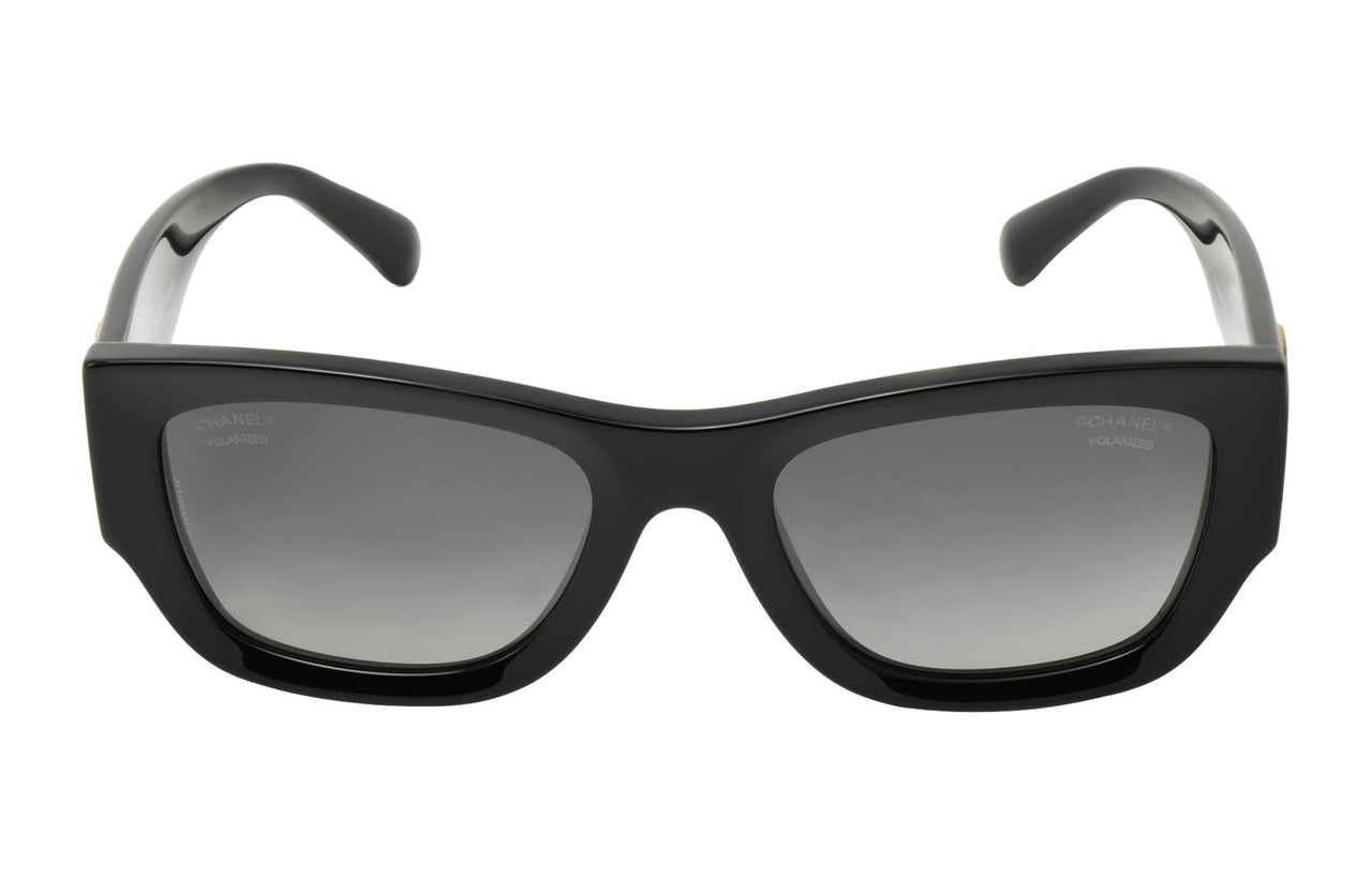 CHANEL Plate Frame Irregular Shape Sunglasses Women's Black