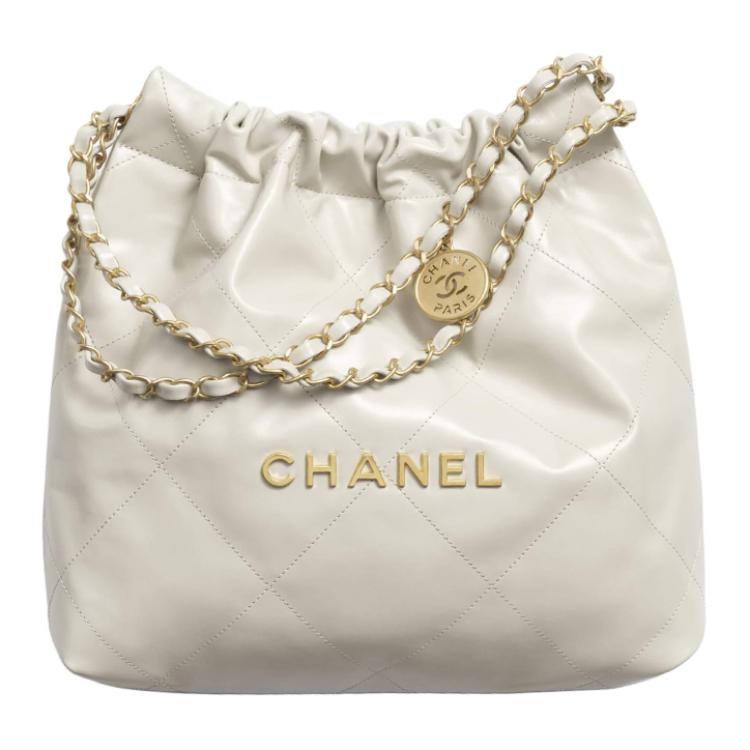 CHANEL 22Bag Shiny Calfskin Handbag Shoulder Bag Women's Light Gray