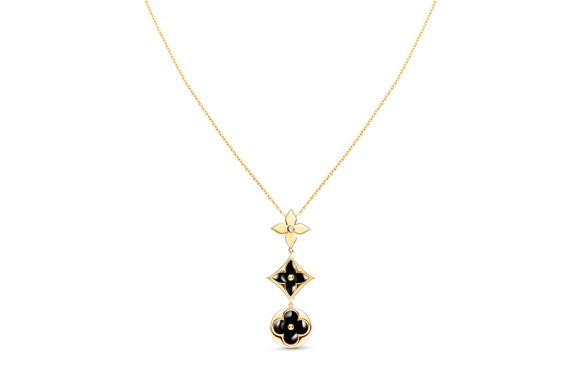 LOUIS VUITTON Color Blossom Lariat Necklace Yellow Gold Onyx And Diamond