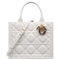 DIOR BookTote Cow Leather Tote Bag Shopping Bag Shoulder Bag Crossbody Bag Handbag Small Size Women's Milk White