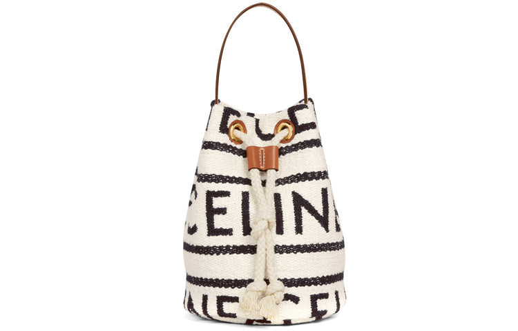 CELINE Calfskin Bucket Bags One Shoulder Handbags Regular Women's White Black