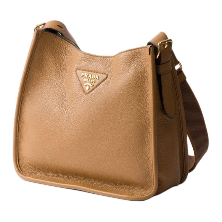 PRADA Calfskin Crossbody Bag, Shoulder Bag Medium Size Women's Brown