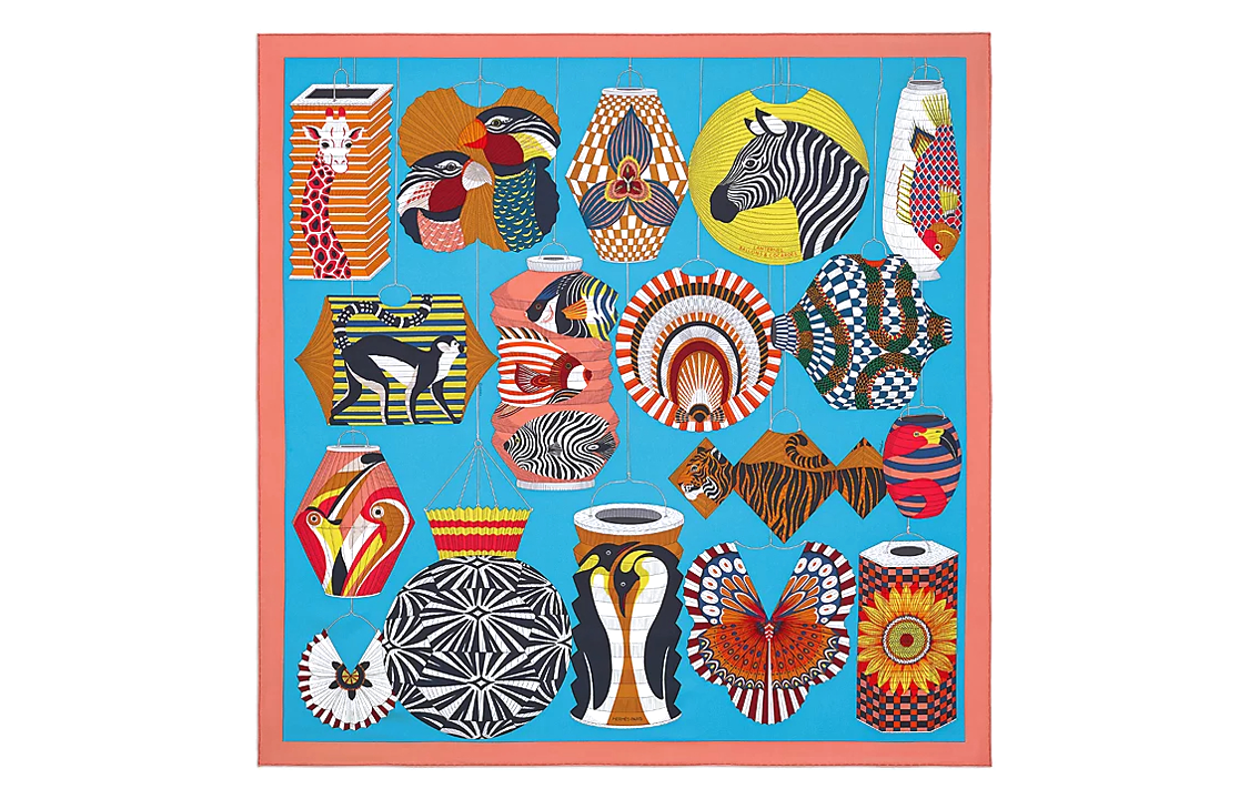 HERMES Silk Scarves Women's Blue/Pink