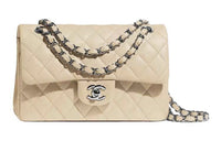 CHANEL Classic Flap CF Calfskin Shoulder Bag Crossbody Bag Small Size Women's Beige
