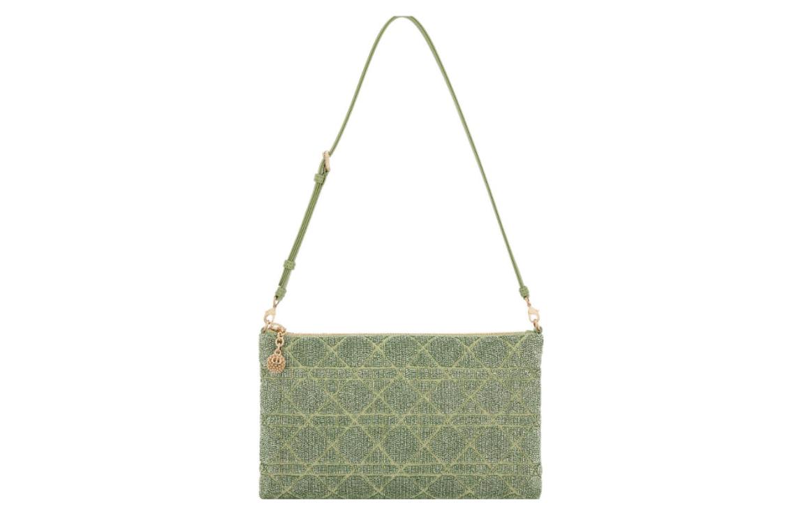 DIOR Beaded Embroidered Cotton Handbag Shoulder Bag Women's Green