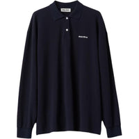 MIU MIU Logo-Embroidered Piqué Long-Sleeved Polo Shirt