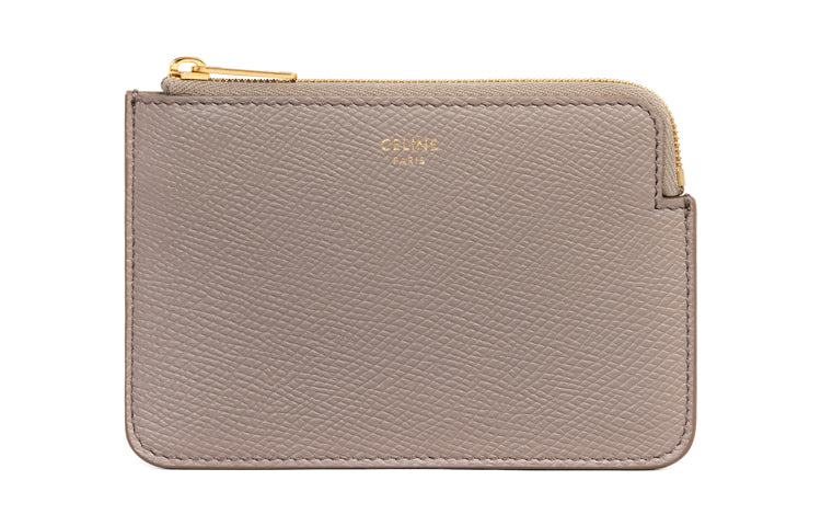CELINE Grained Calfskin Coin Purse Card Holder Wallet Women's Eggstone Gray