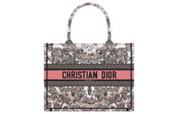DIOR Embroidery Tote Bag, Shopping Bag, Handbag Medium Size Women's White & Light Pink