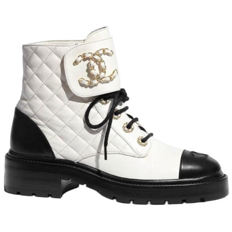 CHANEL Ankle Boots 2cm Women's Black White