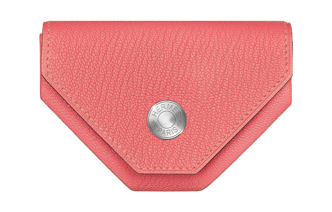 HERMES 24 Verso Mysore Goat Skin Coin Purse Women's Summer Rose Pink/Hermès Red