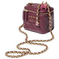 CHANEL Shiny Lambskin Clutches Shoulder Bag Crossbody Bag Women's Dark Burgundy