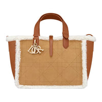 DIOR Suede With Lambskin Shearling Handbag Medium Size Women's Khaki Brown