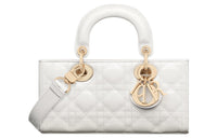 DIOR Lady D-JOY Patent Leather Cowhide Daisie Bag Shoulder Bag Crossbody Bag Handbag Small Size Women's Milk White