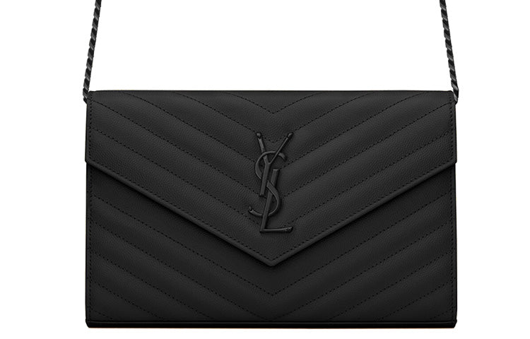 SAINT LAURENT CASSANDRE Grained Calfskin Wallets Crossbody Bags Shoulder Bags Women's Black