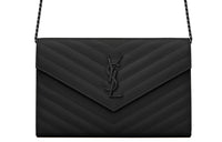 SAINT LAURENT CASSANDRE Grained Calfskin Wallets Crossbody Bags Shoulder Bags Women's Black