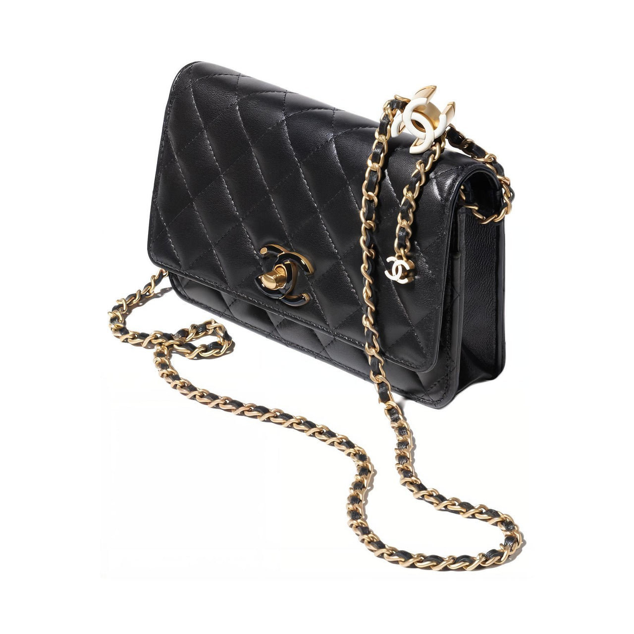CHANEL Shiny Lambskin Shoulder Bag Crossbody Bag Wallet Women's Black
