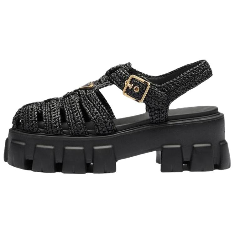 PRADA Caged Flatform Raffia Sandals