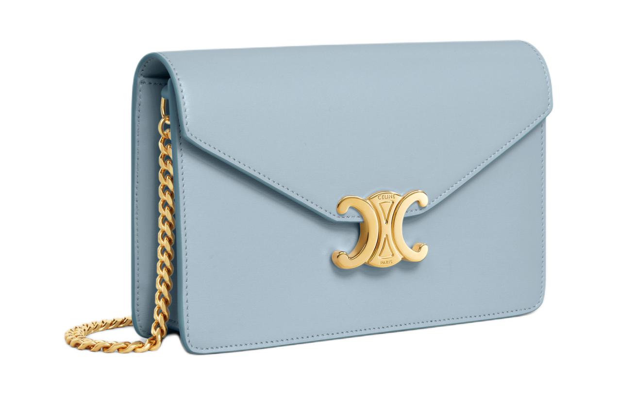 CELINE Calfskin Shoulder Bag, Crossbody Bag, Wallet Women's Light Blue